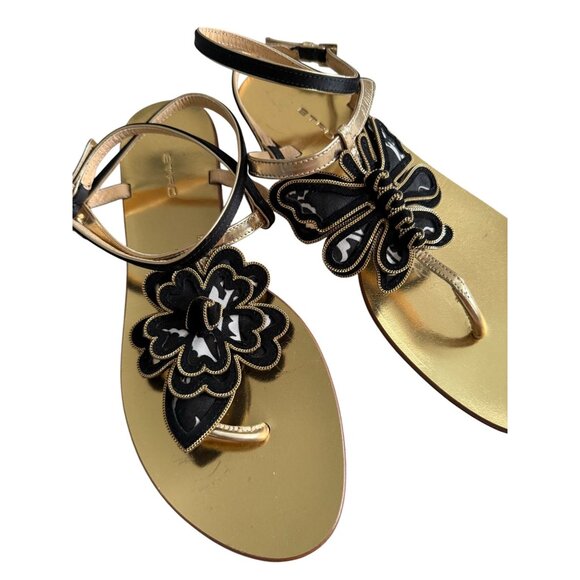 ETRO Black Gold Floral Butterfly Gladiator Sandals Size 37 / US 7 - Picture 9 of 9